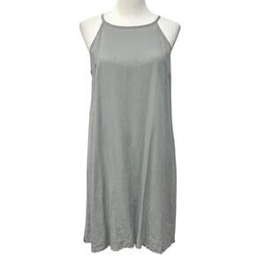 ANTHROPOLOGIE Cloth & Stone Sz L Swing Dress Gray High Neck Tie Sleeveless